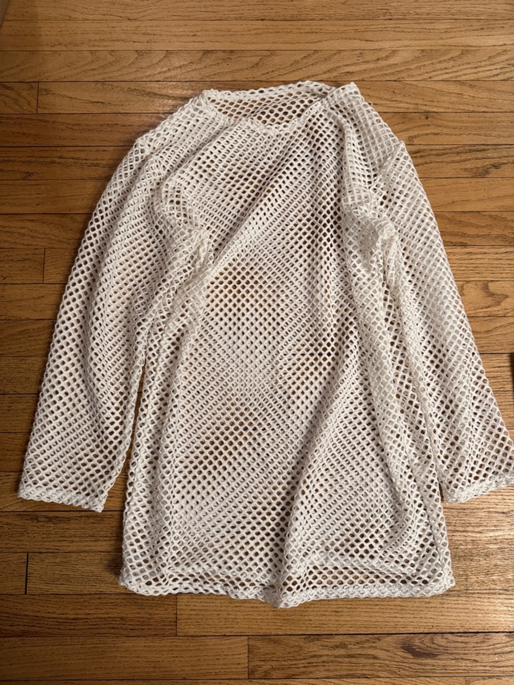 White Crochet Mesh Long Sleeve beach coverup
